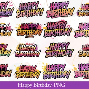 Paquete de diseños de sublimación de Feliz Cumpleaños: Impresiones PNG coloridas (Descarga digital)