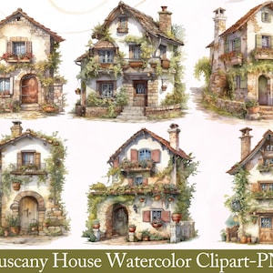 Tuscany House Watercolor Clipart, Italian House Clipart, Tuscan Villa Clipart, Watercolor House Clipart, Italian Architecture Clipart,Rustic