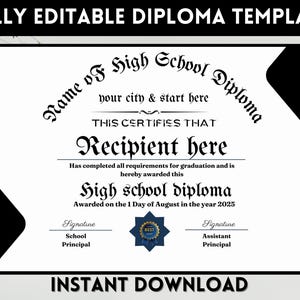 High School Diploma, Homeschool Diploma, Editable Diploma Template, Printable Certificate, Editable High School Diploma Template,High School