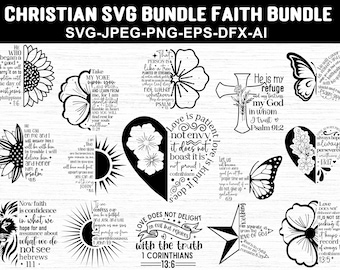 Pacchetto svg cristiano, pacchetto fede, pacchetto SVG cristiano, pacchetto svg versetti della Bibbia, progetti bundle fede SVG, citazioni cristiane svg, versetti della Bibbia