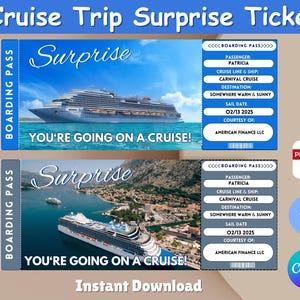 Modèle de billet de croisière Canva modifiable, imprimable Billet de voyage croisière, carte d'embarquement croisière surprise, billet d'avion, téléchargement immédiat, croisière pdf