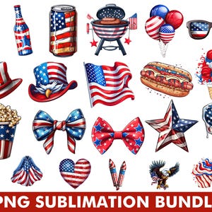 4th of July Clipart Bundle: Patriotic PNG Graphics (Digital Download)