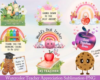 Watercolor Teacher Appreciation PNG Clipart Bundle (Digital Download