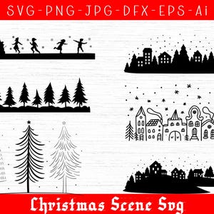 Winter Christmas Scene SVG, Winter Scene SVG, Magical Christmas Scene, Santa Reindeer SVG, Christmas Svg Bundle, Deer Svg, pine Tree Svg