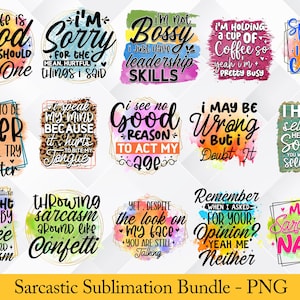 Sarkastiska citat PNG-paket: Roliga sublimeringsdesigner (digital fil)
