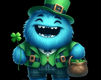 Watercolor St Patrick's Day Monster Clipart PNG Bundle