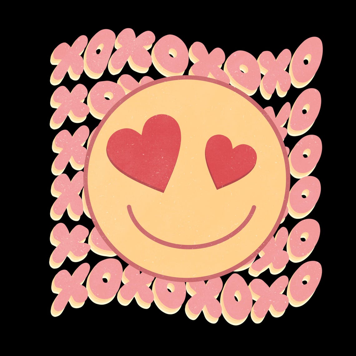 Retro Valentine's Day Smiley Face PNG: Heart Eyes, XOXO (digital ...