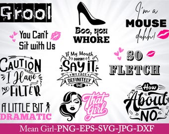 Pacchetto SVG per ragazze: disegni per feste, citazioni spiritose (download digitale)