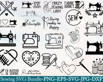 SVG-bundel naaien: machine, clipart en quotes (digitale download)