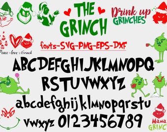 Carattere Grinch: pacchetto SVG PNG con alfabeto natalizio