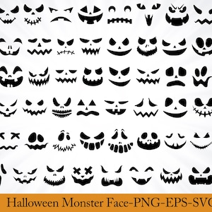 Halloween Monster Pumpkin face svg, Scary Monster Faces SVG Bundle, Monster Eyes Mouth Clipart, Halloween Monster Outline Vector,Monster SVG