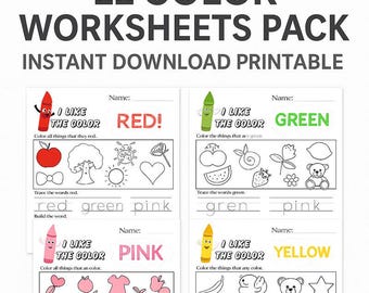 Color Worksheets for Kids Printable | Preschool Learning Pages | Learn Colors Activity Pack | Instant Download