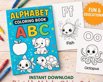 Alphabet Coloring Book Printable for Kids | ABC Coloring Pages | Preschool Learning Activity | Instant Download