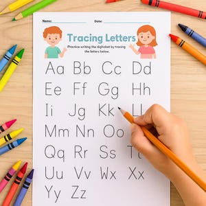 Preschool Alphabet Tracing Worksheet | A-Z Uppercase and Lowercase Letters | Printable Handwriting Practice PNG | Kids Learning Sheet