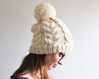 Cable Knit Hat Pattern // Cabled Hat Pattern // Cable Hat Pattern // Cable Pom Pom Hat Pattern // Hat Knitting Pattern