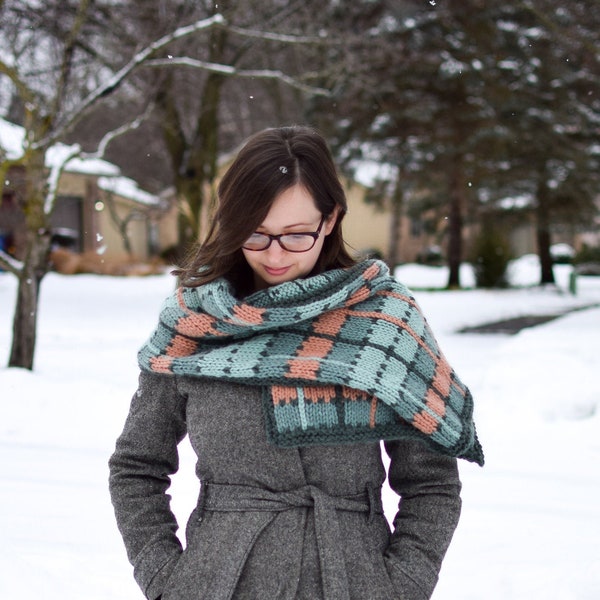 Knit Wrap Pattern // Scarf Pattern // Shawl Pattern // Plaid Knit Pattern // Crossroads Wrap // Easy Knitting Patterns