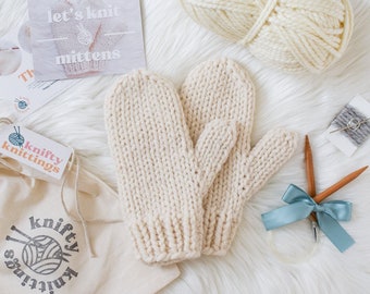 Knitting Kit // Mitten Knitting Kit // Intermediate Knitting Kit // Knit Mitten Kit // Mitten Kit // Learn To Knit Mittens // DIY Gift Ideas