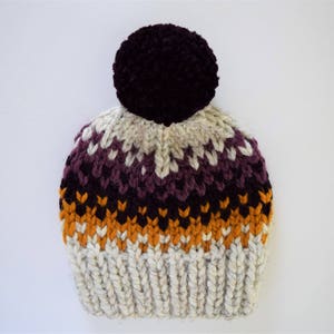 Hat Knitting Pattern // Fair Isle Pom Pom Hat Pattern // Hat Pattern for Kids // Knitting Patterns for Women image 1