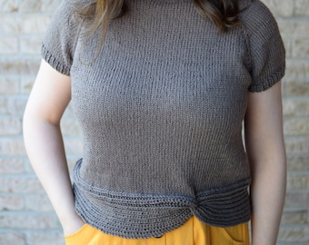 Shirt Knitting Pattern // Knit Pattern // Knit Tee Pattern // Raglan Pattern // Tee with a Twist // Summer Knitting Patterns