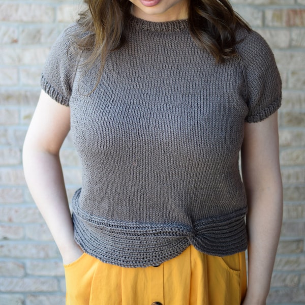 Shirt Knitting Pattern // Knit Pattern // Knit Tee Pattern // Raglan Pattern // Tee with a Twist // Summer Knitting Patterns