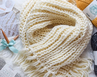 Kit de tejido de bufanda de pescador con videotutorial / Patrón fácil para principiantes / Bufanda extragrande y acogedora de hilo suave / Idea de regalo DIY