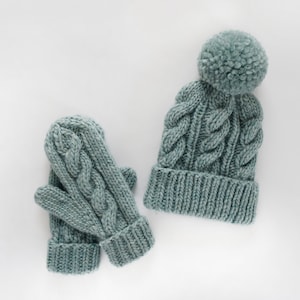 Knitting Pattern // Cabled Hat and Mittens Pattern // Cable Hat Pattern // Hat Knitting Pattern // Cabled Mitten Pattern