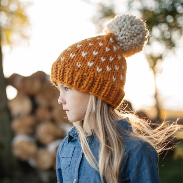 Hat Pattern // Knit Hat Pattern // Toddler Hat Pattern // Fair Isle Hat Pattern // Little Hearts Pattern // Hat Patterns