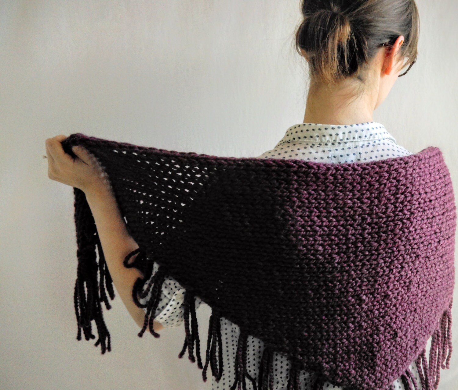 Triangle Shawl Knitting Pattern // Chunky Knit Scarf Pattern // Fringe ...