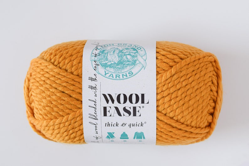 Super Bulky Yarn // Chunky Yarn // Lion Brand Wool Ease Thick and Quick // Bulky Yarn // Knitting Yarn // Blanket Yarn // Wool Blend Yarn Mustard