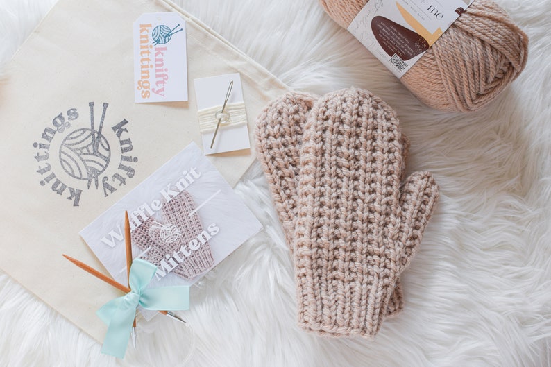 Mitten Knitting Kit // Knitting Kit // Advanced Knitting Kit // Waffle Knit Mitten Kit // Mitten Kit // Knitting Gift Ideas image 5