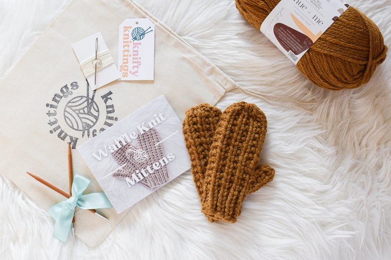 Mitten Knitting Kit // Knitting Kit // Advanced Knitting Kit // Waffle Knit Mitten Kit // Mitten Kit // Knitting Gift Ideas image 6