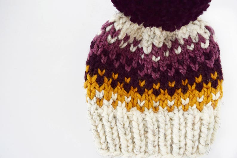 Hat Knitting Pattern // Fair Isle Pom Pom Hat Pattern // Hat Pattern for Kids // Knitting Patterns for Women image 4