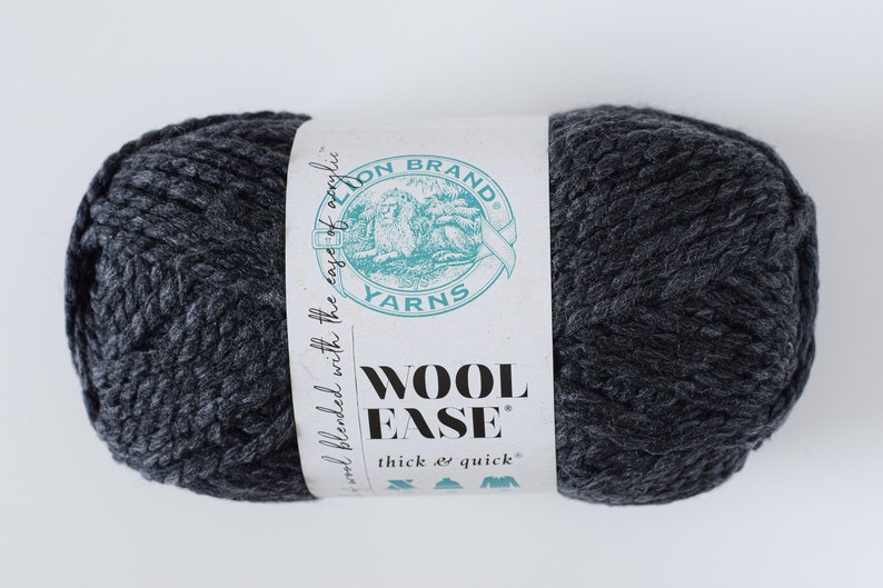 Super Bulky Yarn // Chunky Yarn // Lion Brand Wool Ease Thick and Quick // Bulky Yarn // Knitting Yarn // Blanket Yarn // Wool Blend Yarn Charcoal