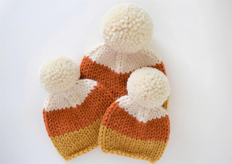 Candy Corn Beanie Pattern // Fall Knitting Pattern // Candy Corn Hat Pattern // DIY Halloween Costume // Kid's Hat Pattern image 1