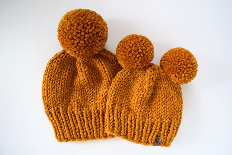Hat Knitting Pattern // Knit Beanie Pattern // Chunky Pom Pom Hat // Double Pom Pom Hat Pattern // Chunky Knit Hat Pattern // Beanie Pattern image 5