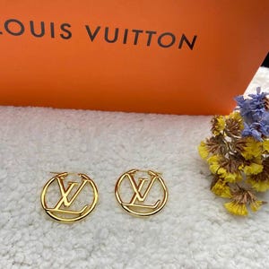 Louis Vuitton Gold Round Shaped LV Monogram Hoop Earrings
