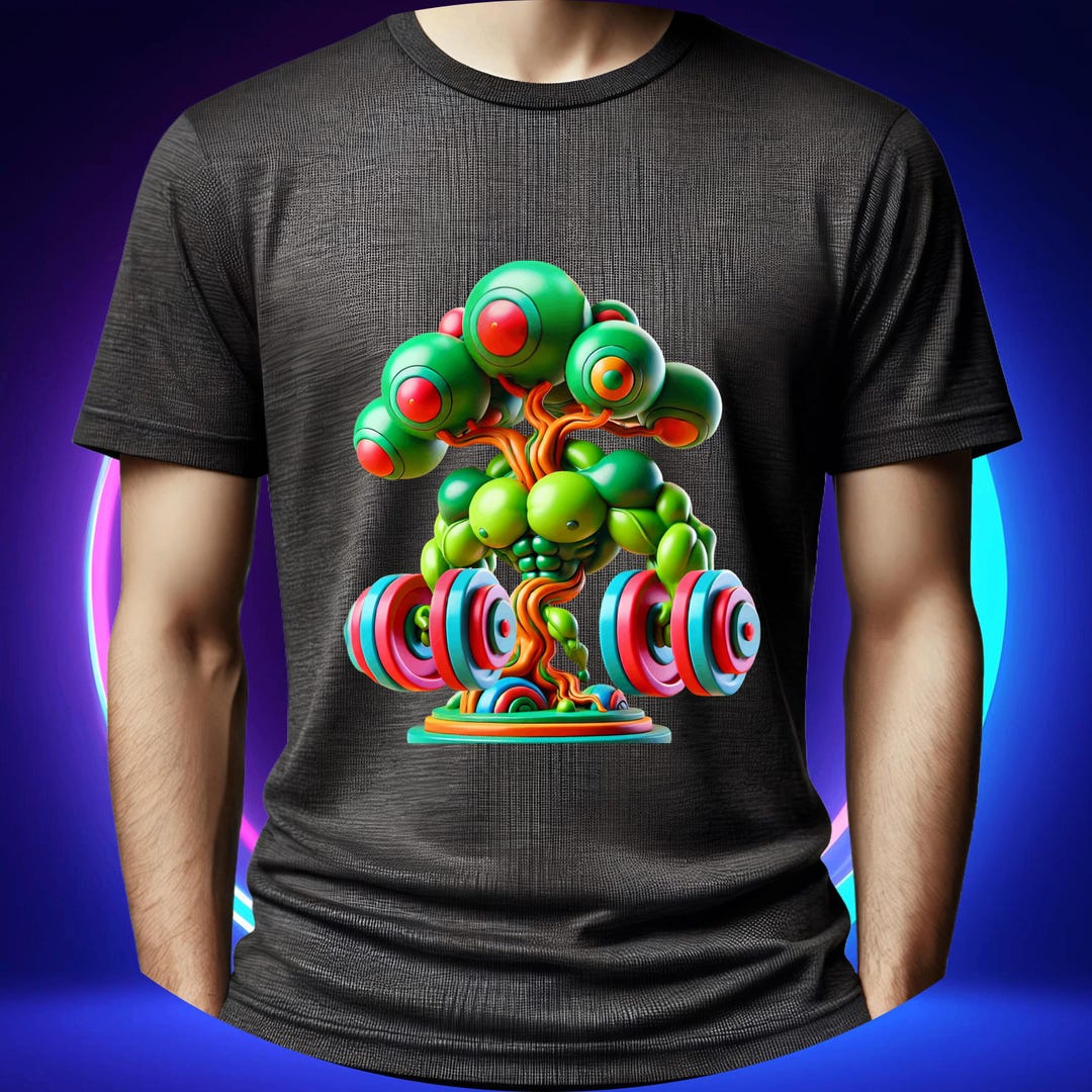 Bodybuilder Tree Cartoon,colorful Tree Fitness Sculpture,fantasy Nature ...