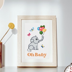 Oh Baby | Baby | Ujawnienie płci | Początkujący | Dzieci | Nowoczesne | Haft | Sztuka ścienna | Wzór do haftu krzyżykowego | Natychmiastowe pobieranie cyfrowe PDF