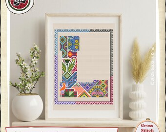Letra L de Tatreez / Motivos palestinos / Tatreez / Bordado / Arte mural / Patrón de punto de cruz / Descarga digital instantánea en PDF
