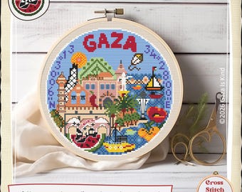 Pretty Little Gaza | Tatreez | Modern | تطريز | Wall Art | Cross Stitch Chart | Instant Digital Download PDF