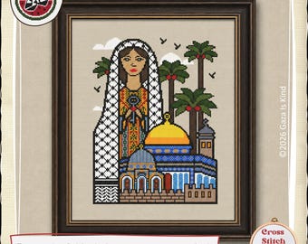 Palestinian Woman in Thoub Dress | Jerusalem  | Tatreez | Modern | Embroidery | Wall Art | Cross Stitch Chart | Instant Digital Download PDF