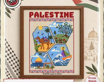 Scenes of Palestine | Sea | Dessert | Olive Tree | Camel | Palestine   تطريز الفلاحي Embroidery (Digital Download PDF) Cross Stitch Pattern
