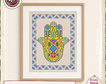Hamsa Tatreez Traditional Palestinian Motifs Cross Stitch Pattern: Modern Embroidery (PDF Pattern)