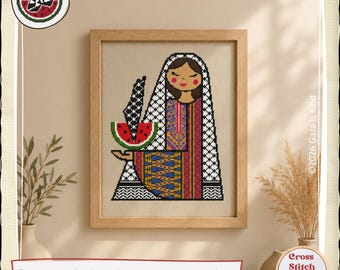 Palestinian Woman in Thoub Dress | Tatreez | Modern | Embroidery | Wall Art | Cross Stitch Chart | Instant Digital Download PDF