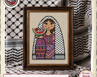 Palestinian Woman in Thoub Dress | Tatreez | Modern | Embroidery | Wall Art | Cross Stitch Chart | Instant Digital Download PDF