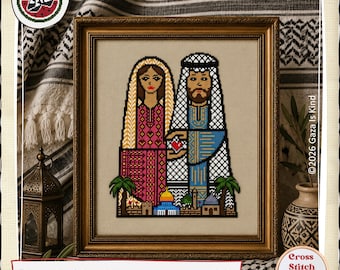 Palestinian Couple | Thoub Dress | Jerusalem  | Tatreez | Modern | Embroidery | Wall Art | Cross Stitch Chart | Instant Digital Download PDF