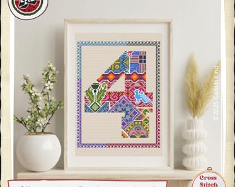 Tatreez Número Cuatro / Motivos Palestinos / Tatreez / Bordado / Arte de Pared / Patrón de Punto de Cruz / Descarga Digital Instantánea en PDF