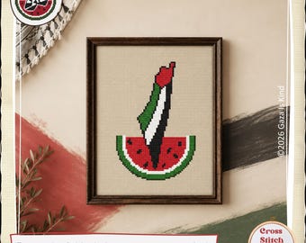 Watermelon Palestine Map Embroidery Pattern: Tatreez Cross Stitch Pattern (PDF Download)  تطريز فلاحي