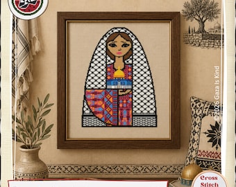 Palestinian Woman in Thoub Dress | Tatreez | Modern | Embroidery | Wall Art | Cross Stitch Chart | Instant Digital Download PDF