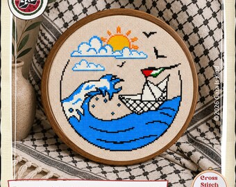 Gaza Flotilla | Tatreez | Palestine | Modern | تطريز | Wall Art | Cross Stitch Chart | Instant Digital Download PDF